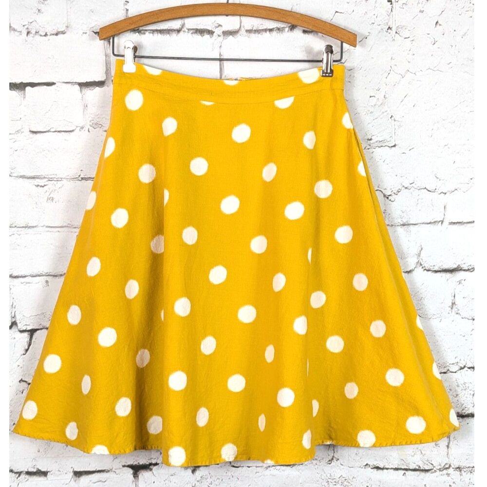 COLLECTIF x MODCLOTH Retro Yellow Polka Dot Mattie Swing Skirt Pinup Pockets M/8